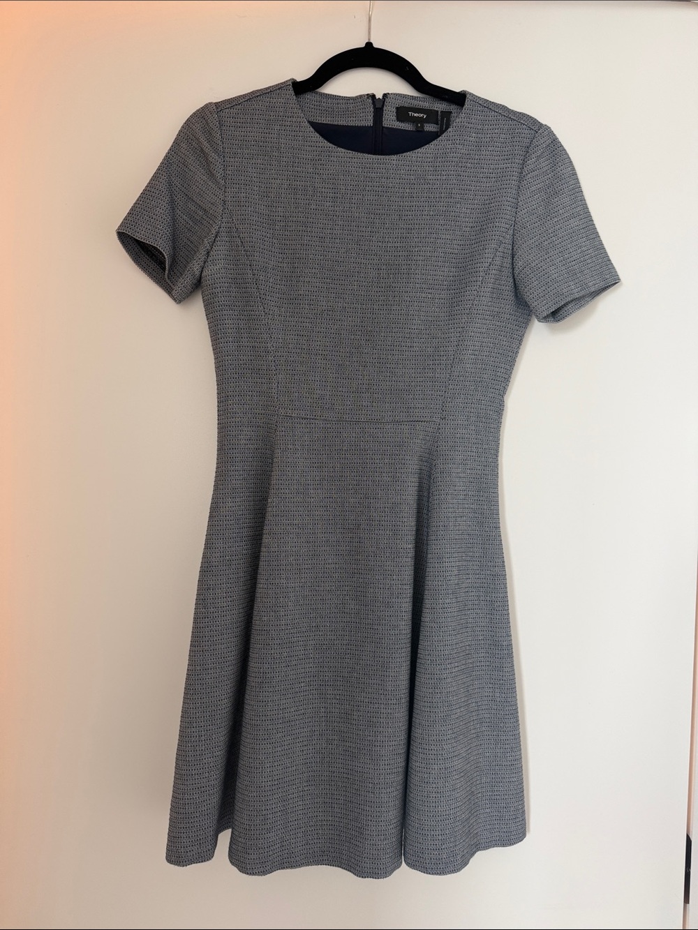 Theory Gray Short-Sleeve Textured Fit & Flare Dress